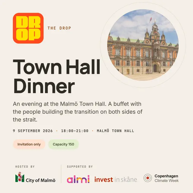Town hall dinner (Malmö) | Hosted by The Drop, Copenhagen Climate Week & the City of Malmö