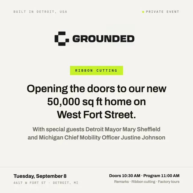 Grounded EV Factory Ribbon Cutting with Detroit Mayor Sheffield and Michigan Chief Mobility Officer Justine Johnson