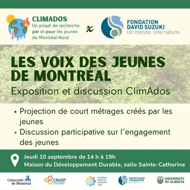 Les voix des jeunes de Montréal – Exposition et discussion ClimAdos// Montreal Youth Voices – ClimAdos exhibition and discussion